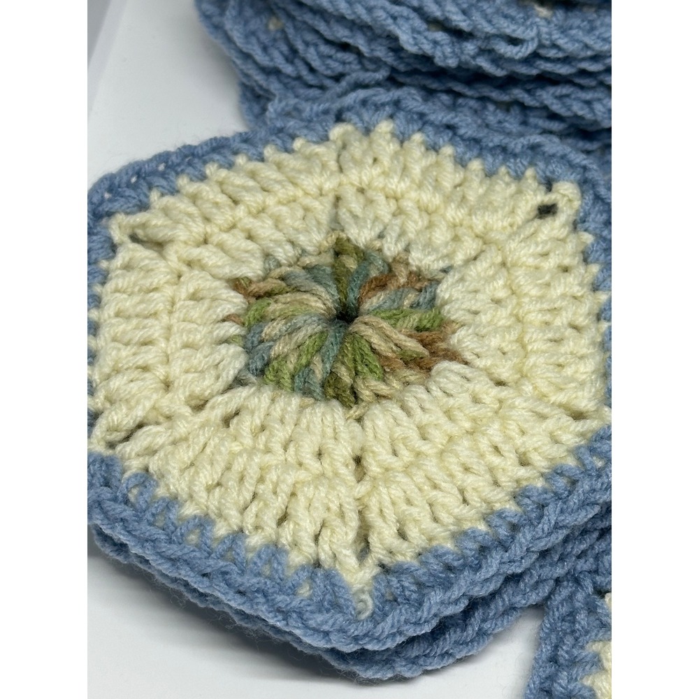 Handmade Crochet Hexagon Granny Squares Lot Blue Cream Excellent Craft Motifs - Picture 2 of 6